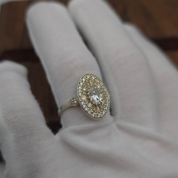 Size 8 925 Sterling Silver 7.75mm x 5.75mm Moissanite Diamond Ring - Picture 4 of 8